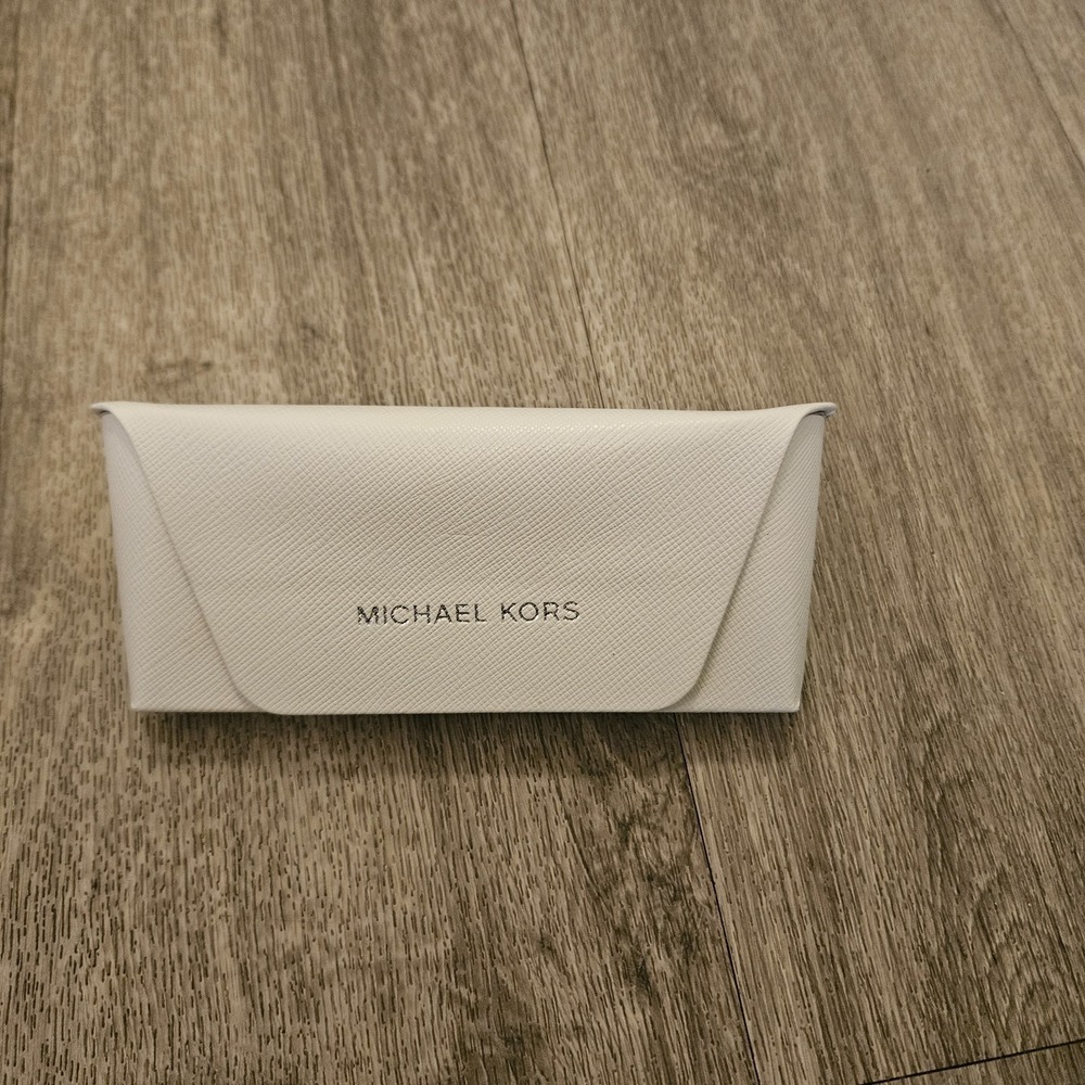 Michael Kors White Hard Clamshell Case for Glasses Silver letters